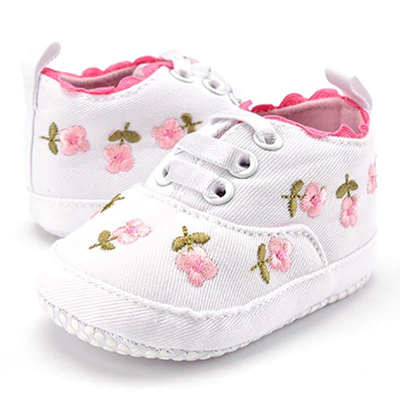 Baby Girl Shoes White Lace Floral Embroidered Soft Shoes Prewalker Walking Toddler Kids Shoes free shipping - Ikidso