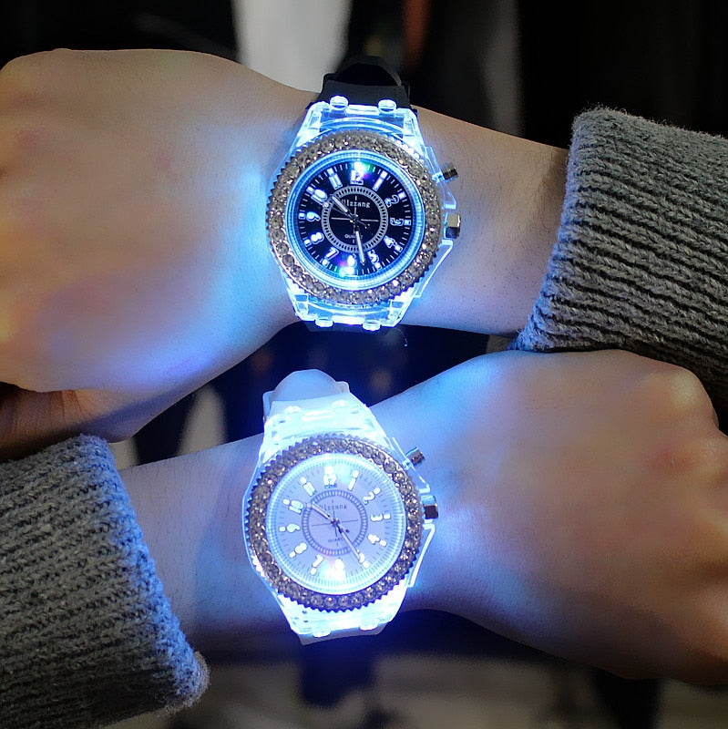 Led Flash Luminous Watches Personality Trends Students Lovers Jellies Woman Men's Watches 7 color - Ikidso