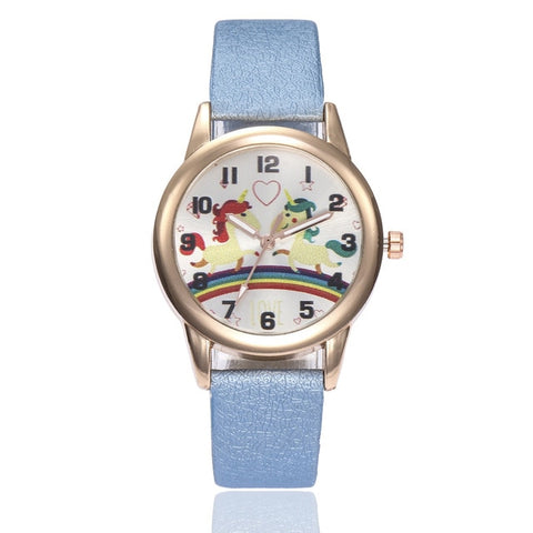 Kids Watch Fashion Cute Cartoon Unicorn Leather Strap Wristwatch - Ikidso